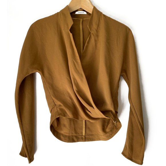 ARITZIA BABATON SHELDON DRAPED BLOUSE IN MUSTARD - Picture 4 of 6